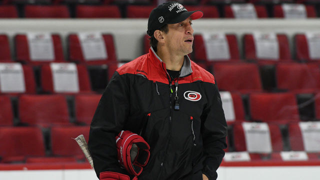 RALEIGH, NC - JUNE 28: Carolina Hurricanes assistant coach Rod Brind'Amour watches play during the Carolina Hurricanes Development Camp on June 28, 2017 at the PNC Arena in Raleigh, NC.