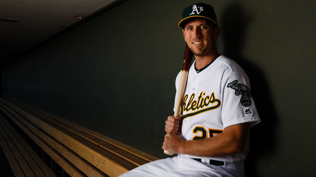 MESA, AZ - FEBRUARY 22: Stephen Piscotty #25 of the Oakland Athletics poses for a portrait during photo day at HoHoKam Stadium on February 22, 2018 in Mesa, Arizona.