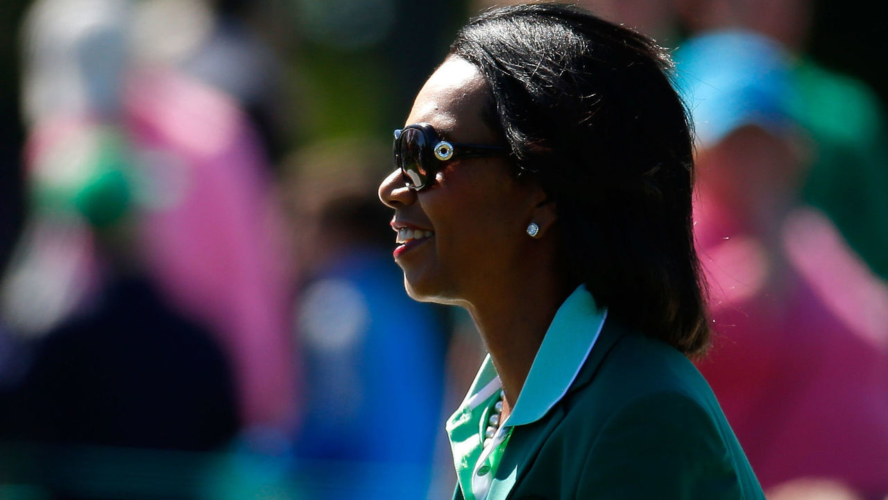 AUGUSTA, GEORGIA - APRIL 03: Condoleezza Rice, former Secretary of State and current Augusta National Member, stands during the Drive, Chip and Putt Championship at Augusta National Golf Club on April 3, 2016 in Augusta, Georgia.