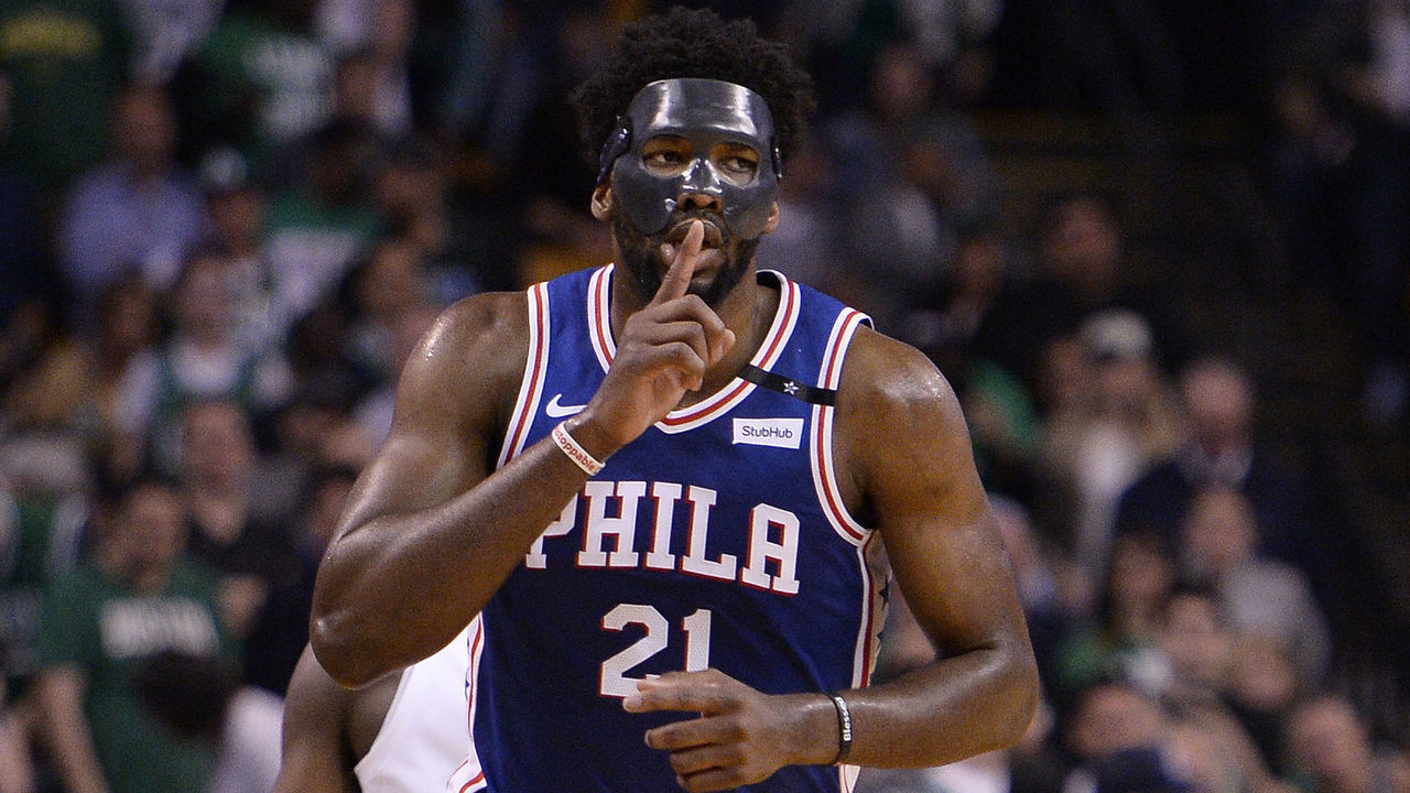 BOSTON, MA - MAY 9: Joel Embiid #21 of the Philadelphia 76ers celebrates during the game against the Boston Celtics in Game Five of the Eastern Conference Semifinals of the 2018 NBA Playoffs on May 9, 2018 at TD Garden in Boston, Massachusetts. Mandatory Copyright Notice: Copyright 2018 NBAE