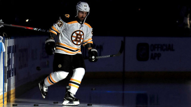 TAMPA, FL - MAY 06: Brad Marchand #63 of the Boston Bruins takes the ice during Game Five of the Eastern Conference Second Round against the Tampa Bay Lightning during the 2018 NHL Stanley Cup Playoffs at Amalie Arena on May 6, 2018 in Tampa, Florida.