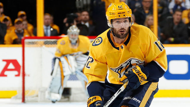 NASHVILLE, TN - MAY 5: Mike Fisher #12 of the Nashville Predators skates against the Winnipeg Jets in Game Five of the Western Conference Second Round during the 2018 NHL Stanley Cup Playoffs at Bridgestone Arena on May 5, 2018 in Nashville, Tennessee. *** Local Caption *** Mike Fisher