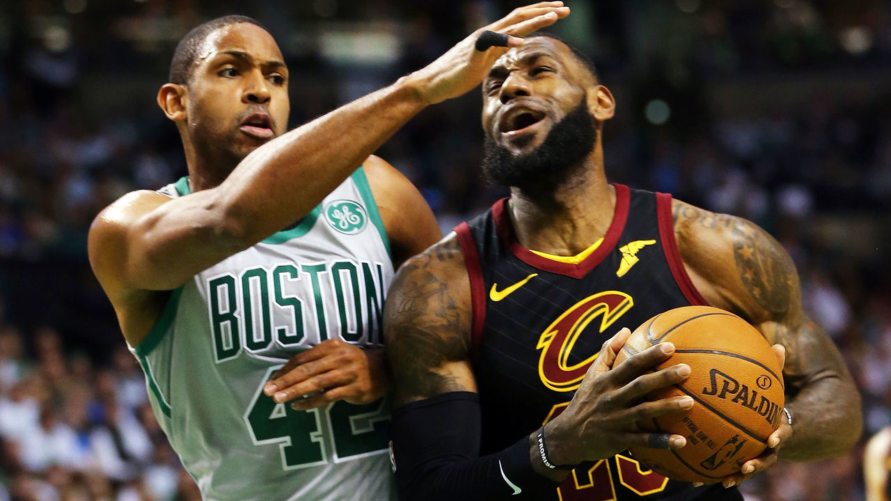 BOSTON, MA - FEBRUARY 11: Lebron James #23 of the Cleveland Cavaliers drives to the basket during a game against the Boston Celtics at TD Garden on February 11, 2018 in Boston, Massachusetts.