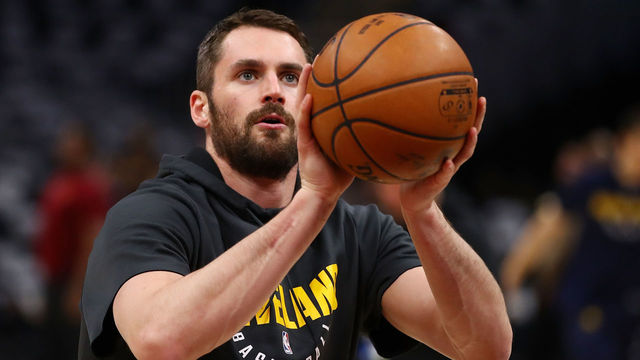 CLEVELAND, OH - APRIL 15: Kevin Love #0 of the Cleveland Cavaliers warms up prior to playing the Indiana Pacers in Game One of the Eastern Conference Quarterfinals during the 2018 NBA Playoffs at Quicken Loans Arena on April 15, 2018 in Cleveland, Ohio.