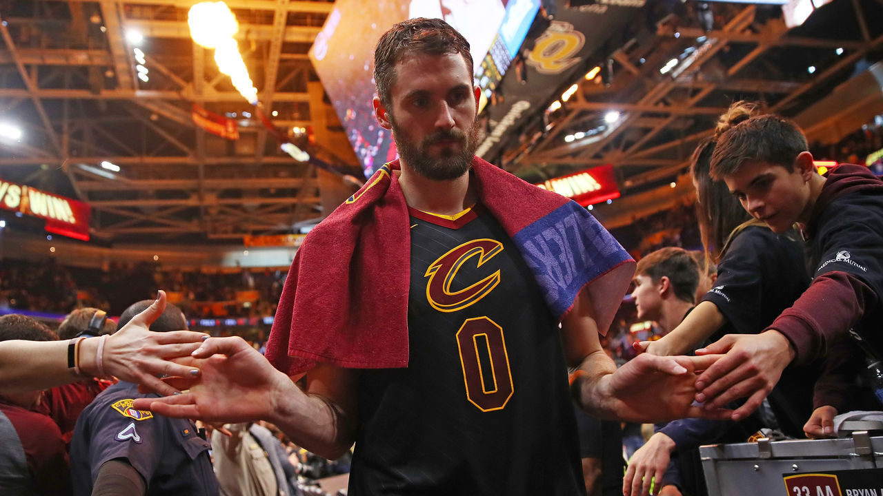 CLEVELAND, OH - APRIL 29: Kevin Love #0 of the Cleveland Cavaliers leaves the court after a 105-101 win in Game Seven of the Eastern Conference Quarterfinals against the Indiana Pacers during the 2018 NBA Playoffs at Quicken Loans Arena on April 29, 2018 in Cleveland, Ohio.