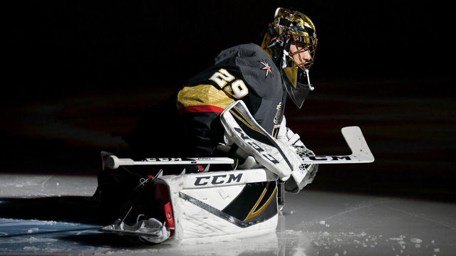 LAS VEGAS, NV - MARCH 16: Marc-Andre Fleury #29 of the Vegas Golden Knights warms up before a game against the Minnesota Wild at T-Mobile Arena on March 16, 2018 in Las Vegas, Nevada. The Wild won 4-2.