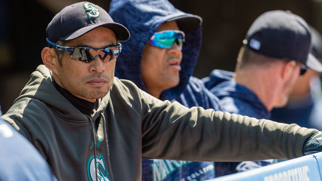 CLEVELAND, OH - APRIL 29: Ichiro Suzuki #51 of the Seattle Mariners watches from the dugout during the seventh inning against the Cleveland Indians at Progressive Field on April 29, 2018 in Cleveland, Ohio.