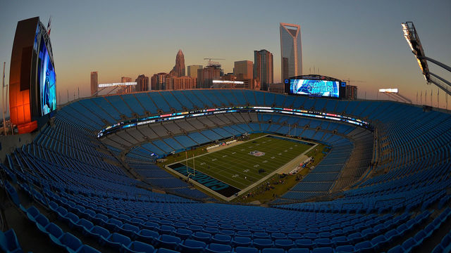 CHARLOTTE, NC - NOVEMBER 17: General view of sunset over Bank of America Stadium before the game between the Carolina Panthers and the New Orleans Saints on November 17, 2016 in Charlotte, North Carolina.