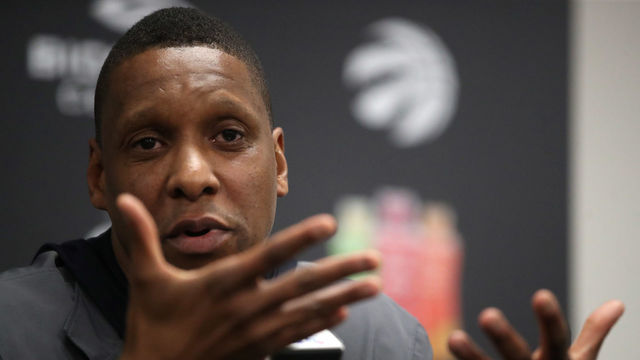 TORONTO, ON- MAY 9 - Masai Ujiri, Raptors president takes questions as the Toronto Raptors hold media availability after being eliminated by the Cleveland Cavaliers in four games at the Biosteel Centre on the CNE Grounds in Toronto. May 9, 2018. (Steve Russell/Toronto Star via Getty Images)