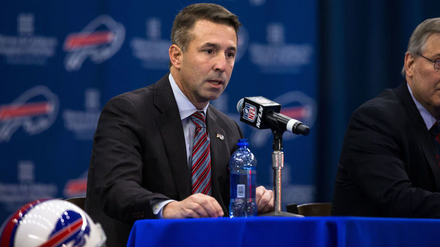 ORCHARD PARK, NY - JANUARY 14: Buffalo Bills president Russ Brandon speaks at a press conference announcing Rex Ryan's arrival as head coach of the Buffalo Bills on January 14, 2015 at Ralph Wilson Stadium in Orchard Park, New York.