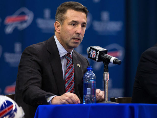 ORCHARD PARK, NY - JANUARY 14: Buffalo Bills president Russ Brandon speaks at a press conference announcing Rex Ryan's arrival as head coach of the Buffalo Bills on January 14, 2015 at Ralph Wilson Stadium in Orchard Park, New York.