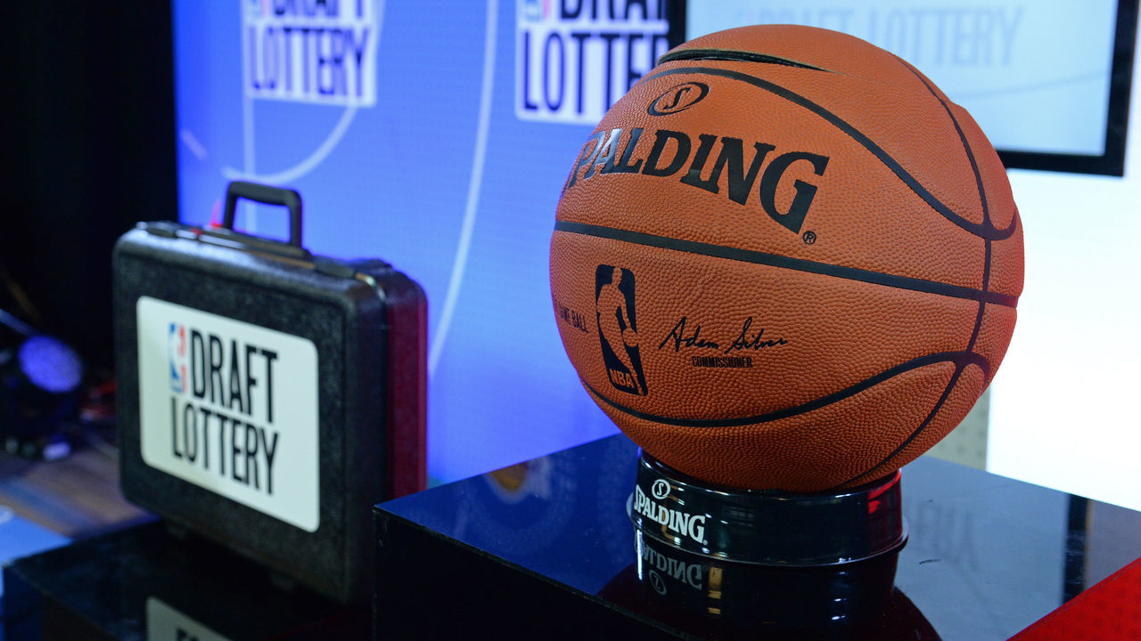 NEW YORK, NEW YORK - MAY 16: A general view of the Official @NBA Spalding Basketball inside the lottery room during the 2017 NBA Draft Lottery at the New York Hilton in New York, New York. Mandatory Copyright Notice: Copyright 2017 NBAE
