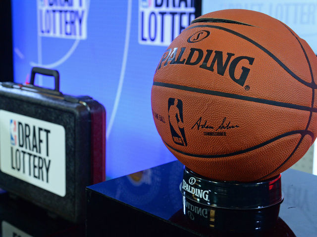 NEW YORK, NEW YORK - MAY 16: A general view of the Official @NBA Spalding Basketball inside the lottery room during the 2017 NBA Draft Lottery at the New York Hilton in New York, New York. Mandatory Copyright Notice: Copyright 2017 NBAE