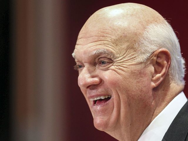 TORONTO, ON - SEPTEMBER 22 - Toronto Maple Leafs GM Lou Lamoriello laughs during a news conference at the MasterCard Centre, prior to the MapleLeafs departure to training camp in Halifax, September 22, 2016. (Andrew Francis Wallace/Toronto Star via Getty Images)