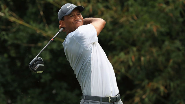 PONTE VEDRA BEACH, FL - MAY 12: Tiger Woods of the United States plays his shot from the 11th tee during the third round of THE PLAYERS Championship on the Stadium Course at TPC Sawgrass on May 12, 2018 in Ponte Vedra Beach, Florida.