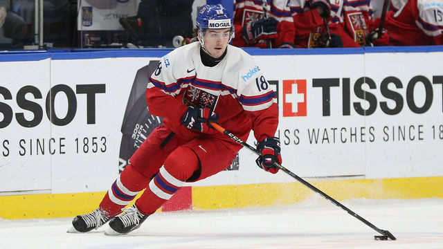 BUFFALO, NY - JANUARY 02: Filip Zadina #18 of Czech Republic skates against Finland during the third period of play in the IIHF World Junior Championships Quarterfinal game at the KeyBank Center on January 2, 2018 in Buffalo, New York.
