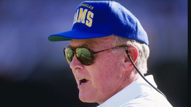 22 Nov 1992: Los Angeles Rams head coach Chuck Knox looks on during a game against the San Francisco 49ers at Anaheim Stadium in Anaheim, California. The 49ers won the game, 27-10. Mandatory Credit: Stephen Dunn /Allsport