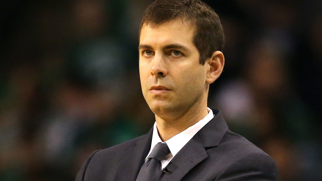 BOSTON, MA - MAY 13: Head coach Brad Stevens of the Boston Celtics looks on against the Cleveland Cavaliers during the second quarter in Game One of the Eastern Conference Finals of the 2018 NBA Playoffs at TD Garden on May 13, 2018 in Boston, Massachusetts.