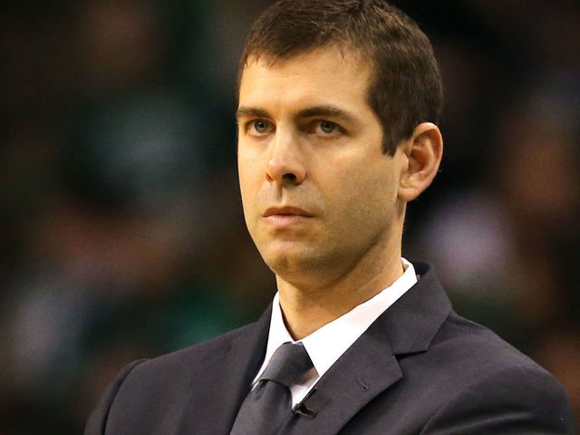 BOSTON, MA - MAY 13: Head coach Brad Stevens of the Boston Celtics looks on against the Cleveland Cavaliers during the second quarter in Game One of the Eastern Conference Finals of the 2018 NBA Playoffs at TD Garden on May 13, 2018 in Boston, Massachusetts.