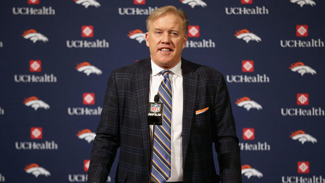 ENGLEWOOD, CO - JANUARY 12: Denver Broncos General Manager John Elway fields questions from the media during a press conference to introduce Vance Josepf as the new head coach at the Paul D. Bowlen Memorial Broncos Centre on January 12, 2017 in Englewood, Colorado.