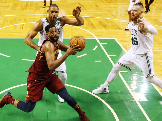 BOSTON, MA - MAY 13: Tristan Thompson #13 of the Cleveland Cavaliers drives to the basket against the Boston Celtics during the second quarter in Game One of the Eastern Conference Finals of the 2018 NBA Playoffs at TD Garden on May 13, 2018 in Boston, Massachusetts.