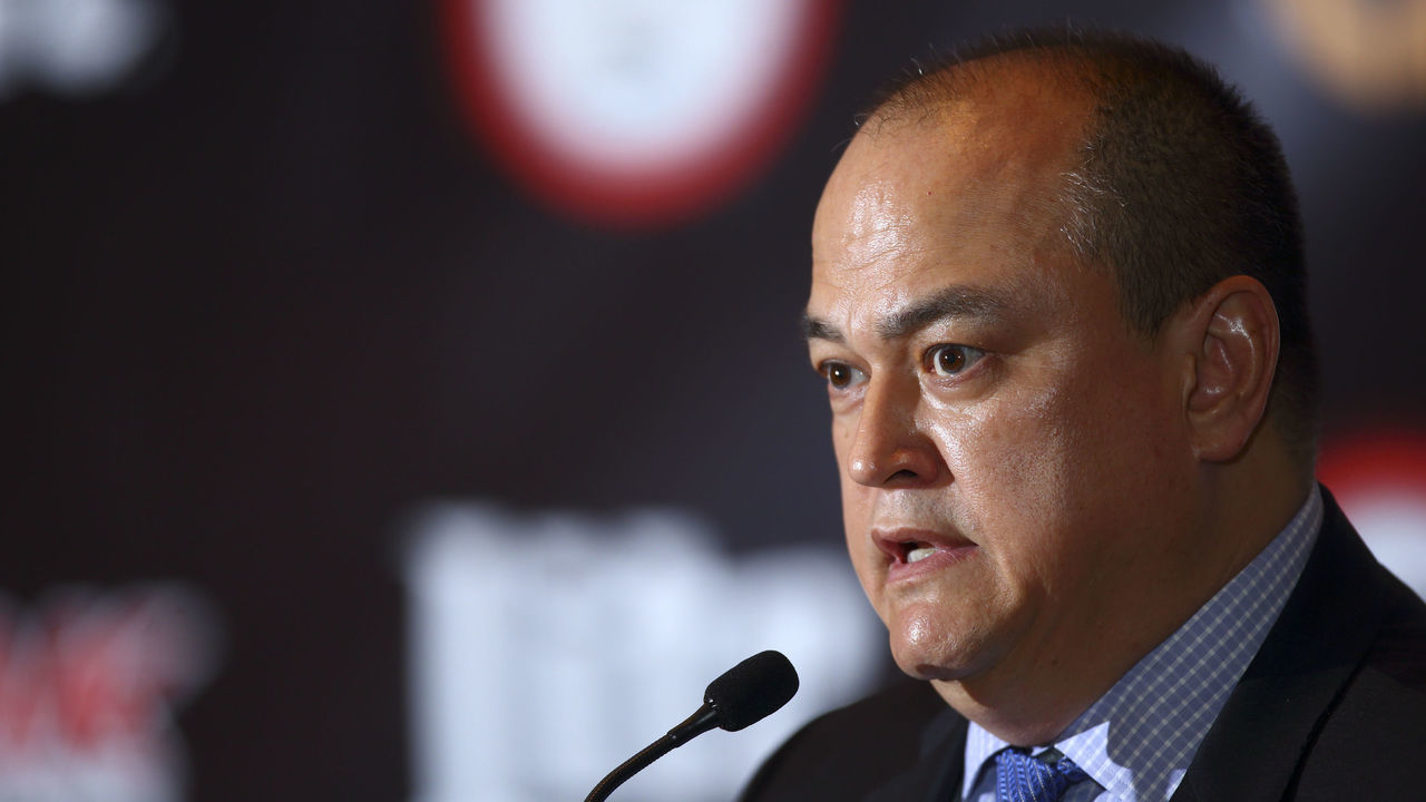 LONDON, ENGLAND - APRIL 18: Scott Coker speaks during the Bellator 158 MMA Press Conference at the Four Seasons Hotel on April 18, 2016 in London, England.
