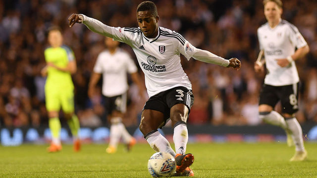 LONDON, ENGLAND - MAY 14: Ryan Sessegnon of Fulham in action during the Sky Bet Championship Play Off Semi Final:Second Leg match between Fulham and Derby County at Craven Cottage on May 14, 2018 in London, England.