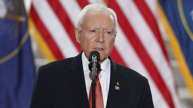 SALT LAKE CITY, UT - DECEMBER 4: Senator Orrin Hatch (R-UT) speaks to the crown before U.S. President Donald Trump arrives at the Rotunda of the Utah State Capitol on December 4, 2017 in Salt Lake City, Utah. Trump announced the reduction in size of the Bears Ears and Grand StaircaseÐEscalante National Monuments which were created by Presidents Obama and Clinton.
