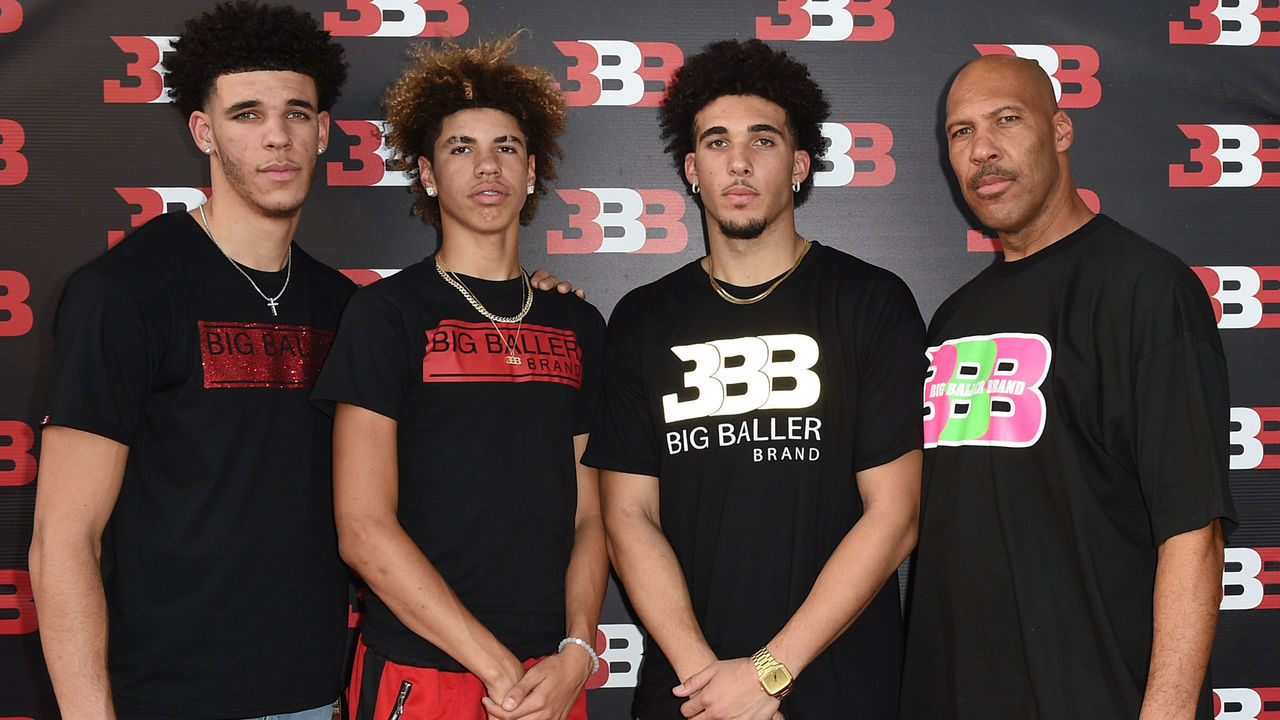 CHINO, CA - SEPTEMBER 02: (L-R) Lonzo Ball, LaMelo Ball, LiAngelo Ball and LaVar Ball attend Melo Ball's 16th Birthday on September 2, 2017 in Chino, California.