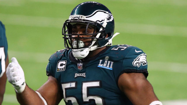 MINNEAPOLIS, MN - FEBRUARY 04: Brandon Graham #55 of the Philadelphia Eagles celebrates defeating the New England Patriots 41-33 in Super Bowl LII at U.S. Bank Stadium on February 4, 2018 in Minneapolis, Minnesota.