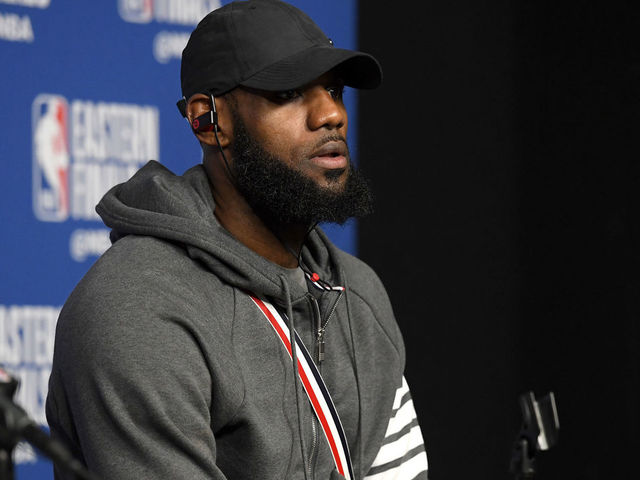 BOSTON, MA - MAY 15: LeBron James #23 of the Cleveland Cavaliers speaks to the media after Game Two of the Eastern Conference Finals against the Boston Celtics during the 2018 NBA Playoffs on May 15, 2018 at the TD Garden in Boston, Massachusetts. NOTE TO USER: User expressly acknowledges and agrees that, by downloading and/or using this photograph, user is consenting to the terms and conditions of the Getty Images License Agreement. Mandatory Copyright Notice: Copyright 2018 NBAE