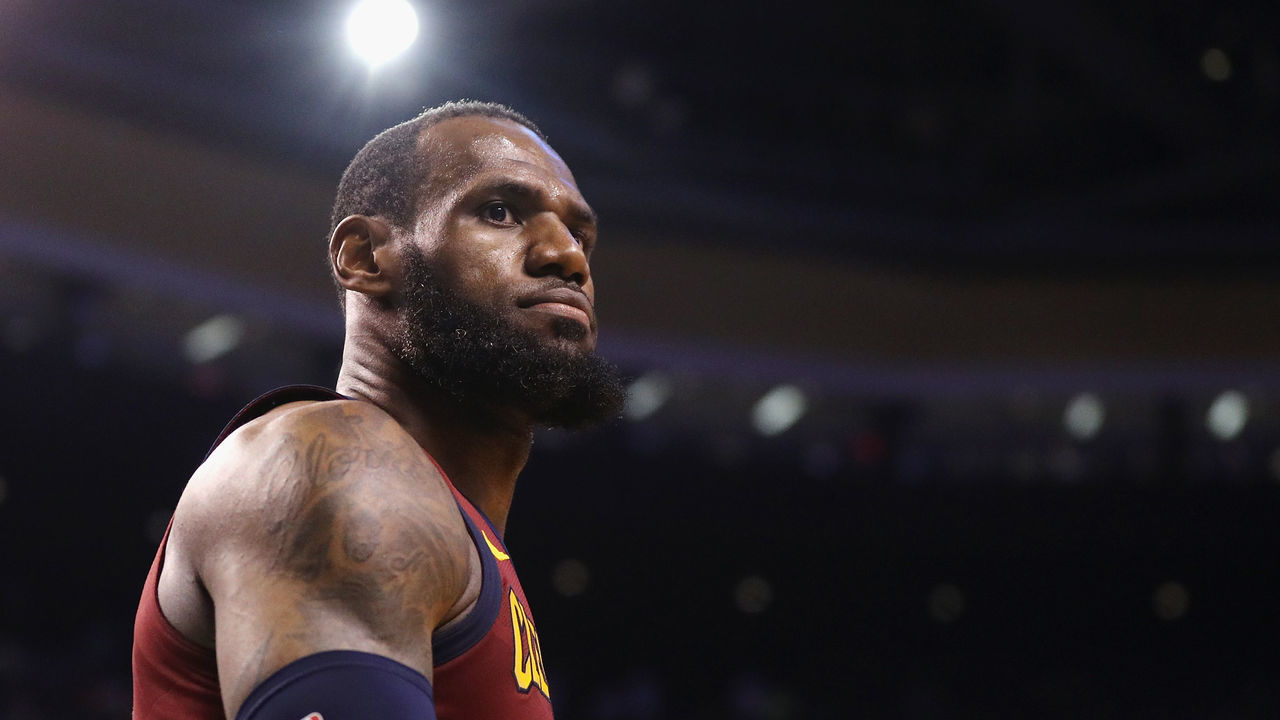 BOSTON, MA - MAY 15: LeBron James #23 of the Cleveland Cavaliers reacts in the second half against the Boston Celtics during Game Two of the 2018 NBA Eastern Conference Finals at TD Garden on May 15, 2018 in Boston, Massachusetts.