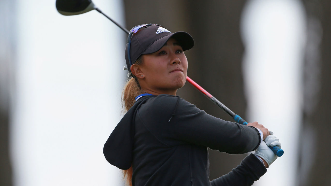 DALY CITY, CA - APRIL 27: Danielle Kang watches her tee shot on the 11th hole during the second round of the Mediheal Championship at Lake Merced Golf Club on April 27, 2018 in Daly City, California.