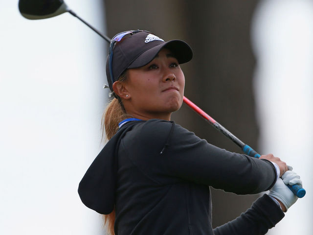DALY CITY, CA - APRIL 27: Danielle Kang watches her tee shot on the 11th hole during the second round of the Mediheal Championship at Lake Merced Golf Club on April 27, 2018 in Daly City, California.