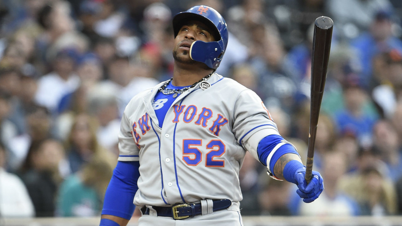 SAN DIEGO, CA - APRIL 28: Yoenis Cespedes #52 of the New York Mets looks up after taking a strike during the third inning of a baseball game against the San Diego Padres at PETCO Park on April 28, 2018 in San Diego, California. Cespedes stuck out in the inning.