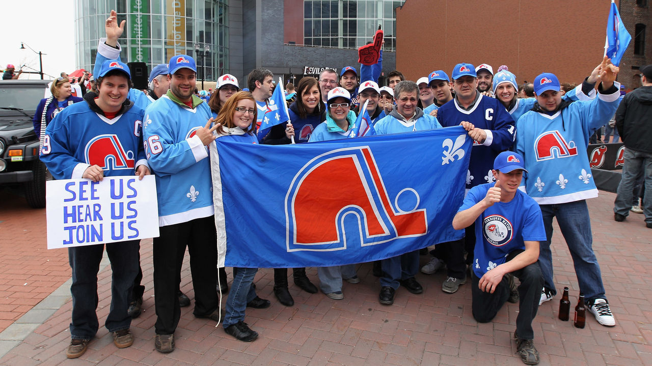 NEWARK, NJ - APRIL 10: Members of the 'Nordiques Nation' converge on Prudential Center prior to the game between the New Jersey Devils and the Boston Bruins on April 10, 2011 in Newark, New Jersey.