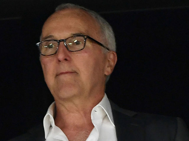 Olympique de Marseille's US owner Frank McCourt looks on ahead of the UEFA Europa League playoff round second leg football match between Olympique de Marseille and NK Domzale, in Marseille, south-eastern France on August 24, 2017. / AFP PHOTO / BORIS HORVAT