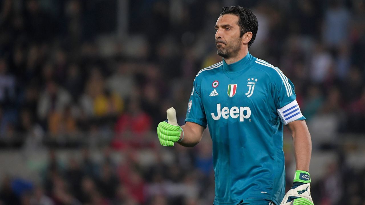 Juventus' goalkeeper from Italy Gianluigi Buffon reacts during the Italian Tim Cup (Coppa Italia) final Juventus vs AC Milan at the Olympic stadium on May 9, 2018 in Rome.