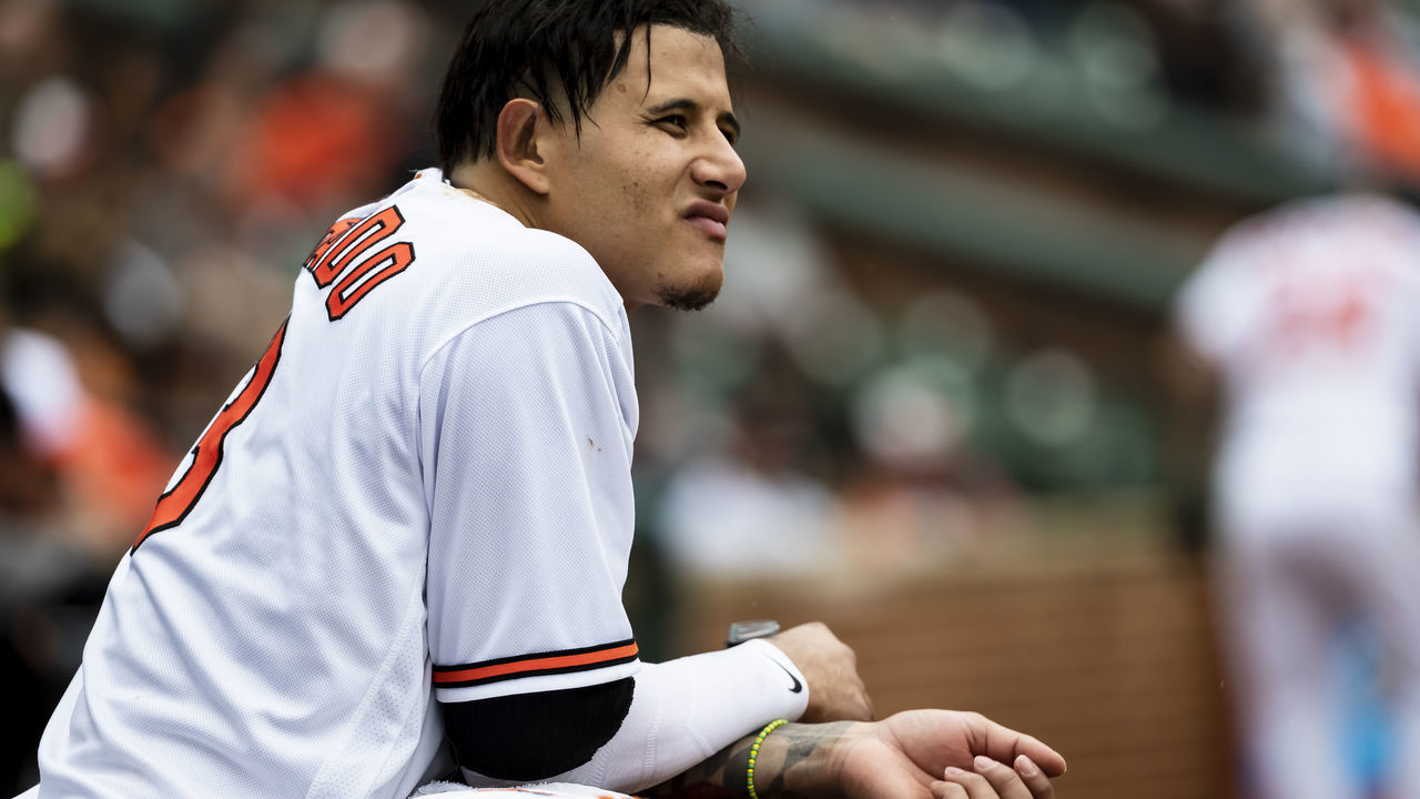 BALTIMORE, MD - MAY 16: Manny Machado #13 of the Baltimore Orioles looks on during the eighth inning against the Philadelphia Phillies at Oriole Park at Camden Yards on May 16, 2018 in Baltimore, Maryland.