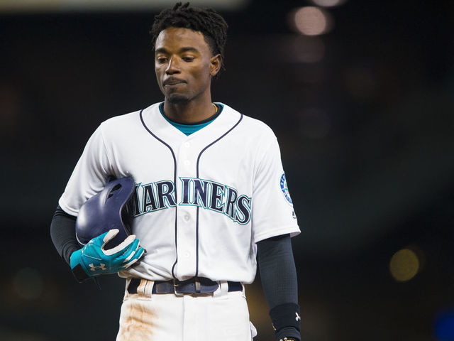 SEATTLE, WA - MAY 02: Dee Gordon #9 of the Seattle Mariners walks off the field after the loss to the Oakland Athletics at Safeco Field on May 2, 2018 in Seattle, Washington. The Oakland Athletics beat the Seattle Mariners 3-2.