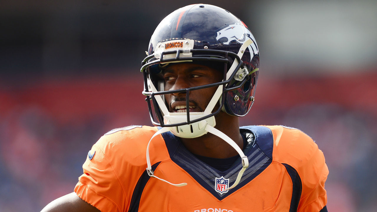 DENVER, CO - OCTOBER 30: Wide receiver Emmanuel Sanders #10 of the Denver Broncos looks on during warm ups before the game against the San Diego Chargers at Sports Authority Field at Mile High on October 30, 2016 in Denver, Colorado.