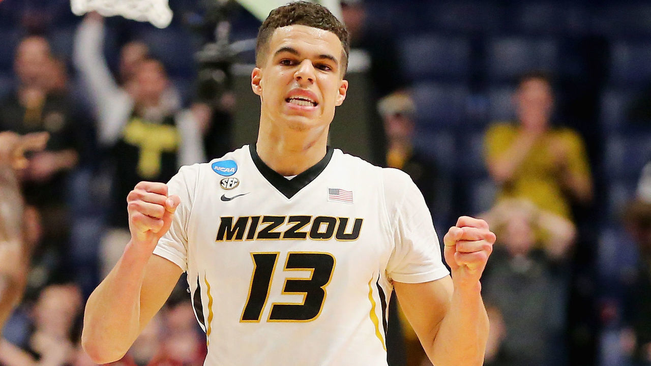 NASHVILLE, TN - MARCH 16: Michael Porter Jr. #13 of the Missouri Tigers reacts against the Florida State Seminoles during the game in the first round of the 2018 NCAA Men's Basketball Tournament at Bridgestone Arena on March 16, 2018 in Nashville, Tennessee.