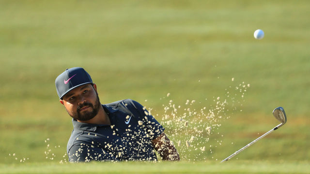 PONTE VEDRA BEACH, FL - MAY 10: J. J. Spaun of the United States plays a shot from a bunker on the third hole during the first round of THE PLAYERS Championship on the Stadium Course at TPC Sawgrass on May 10, 2018 in Ponte Vedra Beach, Florida.