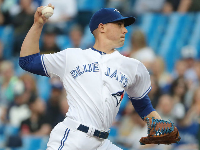 TORONTO, ON - MAY 17: Aaron Sanchez #41 of the Toronto Blue Jays delivers a pitch in the first inning during MLB game action against the Oakland Athletics at Rogers Centre on May 17, 2018 in Toronto, Canada.