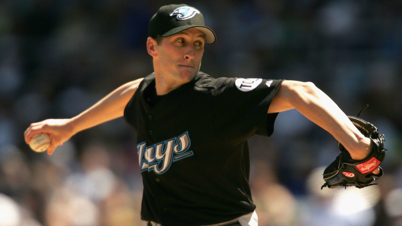 NEW YORK - APRIL 29: Starting pitcher Josh Towers #7 of the Toronto Blue Jays pitches against the New York Yankees during the MLB game on April 29, 2006 at Yankee Stadium in the Bronx borough of New York City. The Yankees defeated the Blue Jays 17-6.