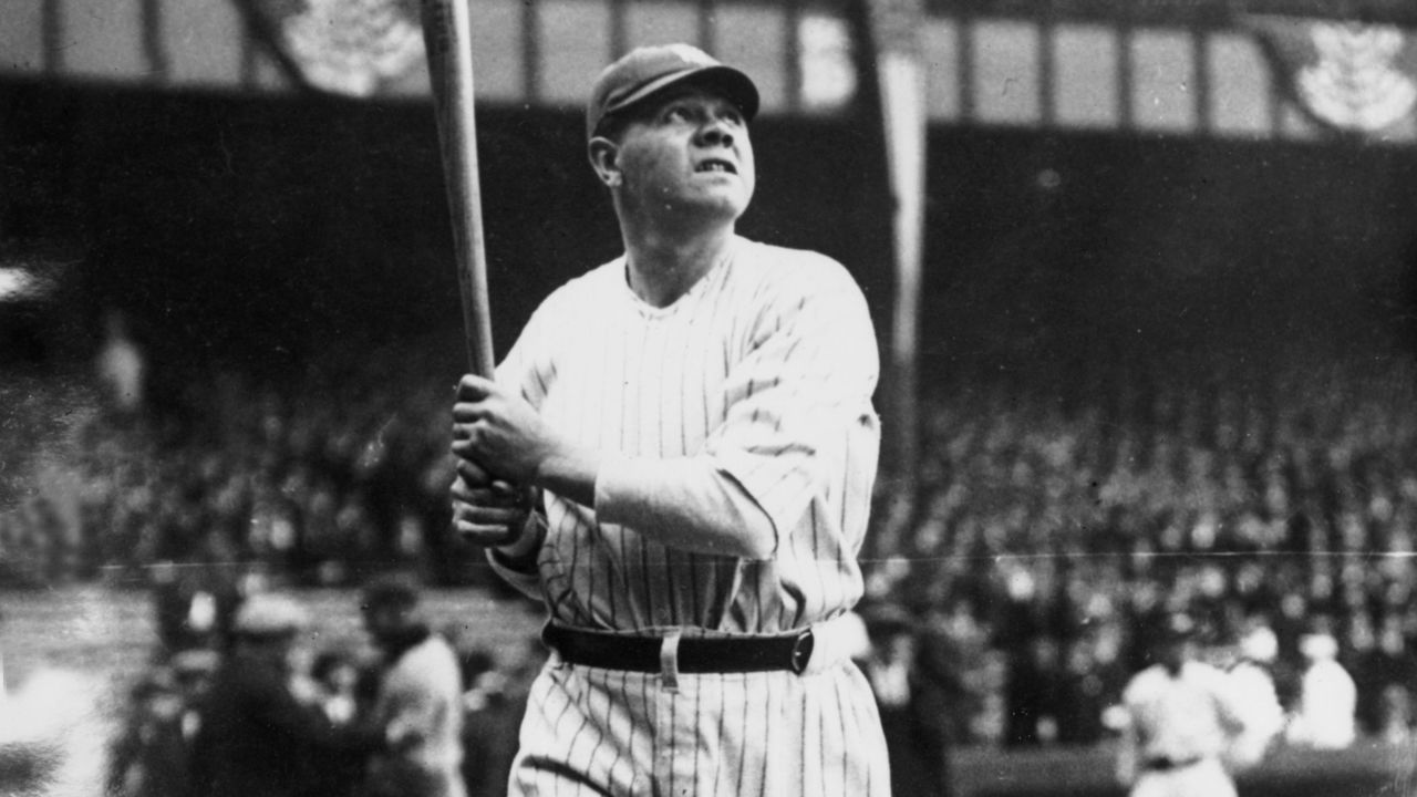 American baseball player 'Babe' Ruth (George Herman Ruth, 1895 - 1948) looks up while batting for the New York Yankees during a game, April 9, 1925.