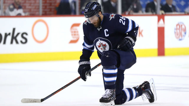 WINNIPEG, MB - MAY 14: Blake Wheeler #26 of the Winnipeg Jets reacts after missing a shot against the Vegas Golden Knights during the second period in Game Two of the Western Conference Finals during the 2018 NHL Stanley Cup Playoffs at Bell MTS Place on May 14, 2018 in Winnipeg, Canada.
