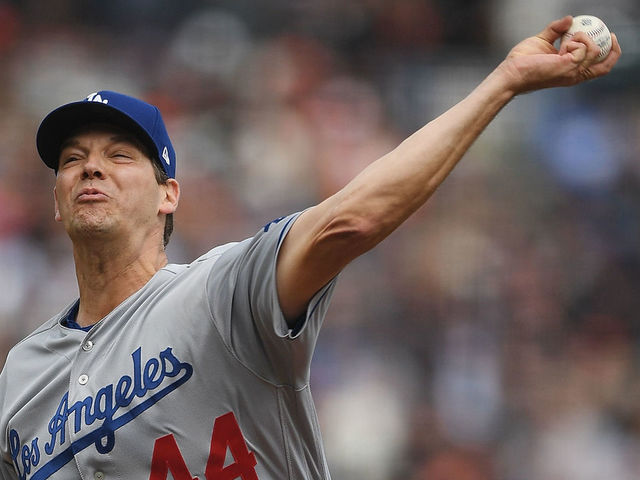 SAN FRANCISCO, CA - APRIL 07: Rich Hill #44 of the Los Angeles Dodgers pitches against the San Francisco Giants in the bottom of the second inning at AT&T Park on April 7, 2018 in San Francisco, California.
