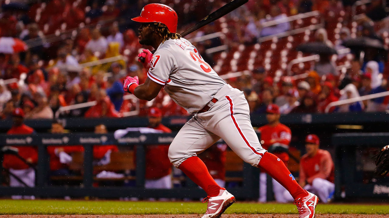 ST. LOUIS, MO - MAY 18: Odubel Herrera #37 of the Philadelphia Phillies hits a two-RBI double single against the St. Louis Cardinals in the fifth inning at Busch Stadium on May 18, 2018 in St. Louis, Missouri.
