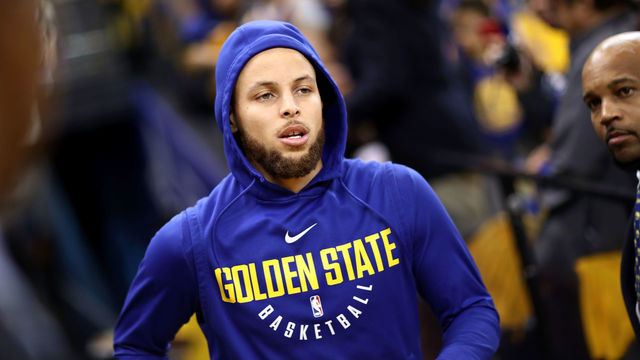 OAKLAND, CA - MAY 20: Stephen Curry #30 of the Golden State Warriors warms up prior to Game Three of the Western Conference Finals of the 2018 NBA Playoffs against the Houston Rockets at ORACLE Arena on May 20, 2018 in Oakland, California.